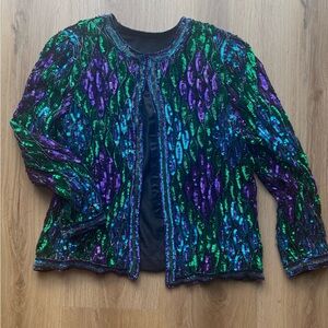 Vintage Laurence Kazar Multicolor Beaded Sequin Jacket 1980’s